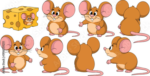 Cute Mouse Character Vector Set  Different Poses, Expressions & Cheese 