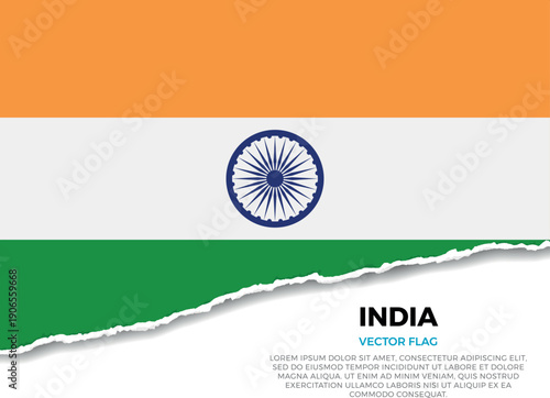 Flag of India. Creative Torn Paper Edge Effect on transparent background