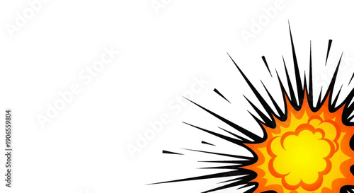 Vibrant cartoon explosion with dynamic black lines on white background.
