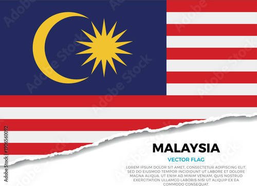 Flag of Malaysia. Creative Torn Paper Edge Effect on transparent background
