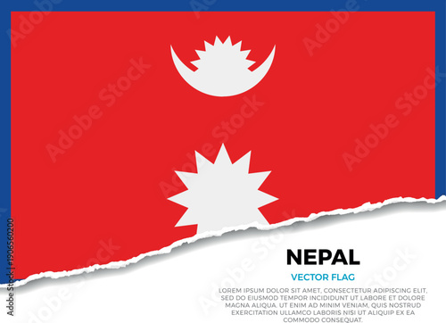 Flag of Nepal. Creative Torn Paper Edge Effect on transparent background