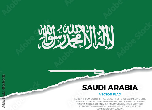 Flag of Saudi Arabia. Creative Torn Paper Edge Effect on transparent background