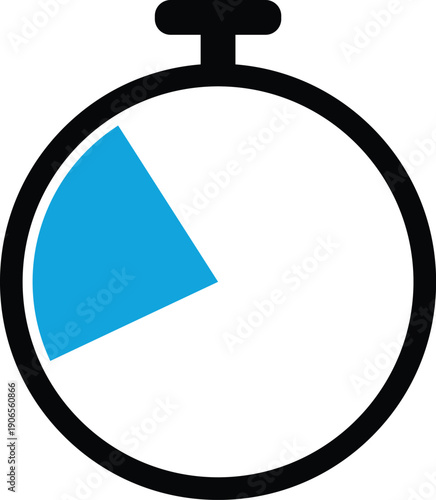Blue and white stopwatch with a curved segment filled indicating a portion of time Keywords