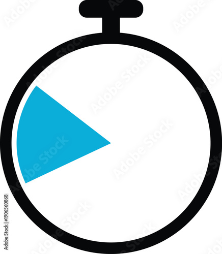 Blue and white stopwatch with a small triangular segment filled indicating a short duration