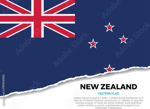 Flag of New Zealand. Creative Torn Paper Edge Effect on transparent background