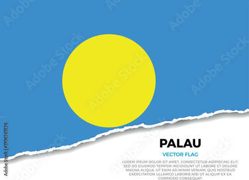 Flag of Palau. Creative Torn Paper Edge Effect on transparent background