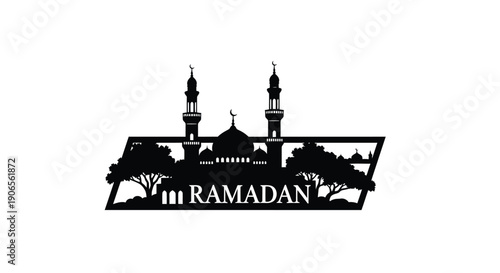 Ramadan Illustration with Mosque Silhouette and Trees