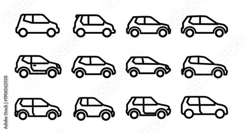 Collection of simple car icons in a grid pattern.