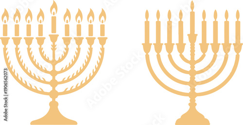 Hanukkah Menorah Vector Set  Nine-Branched Candelabrum in Color & Silhouette