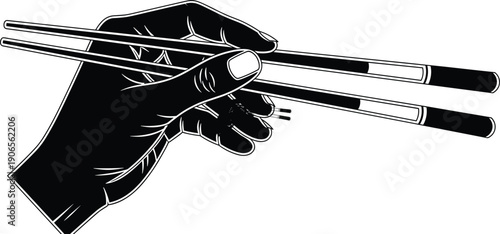 Vector illustration of hand holding chopsticks in correct dining technique, cultural Asian food etiquette artwork for education, tradition, and design.