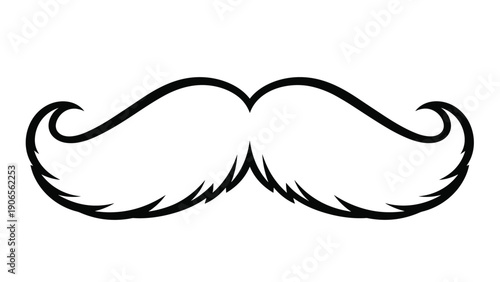 Bold black and white outline of a classic handlebar mustache with curled ends on a plain white background.