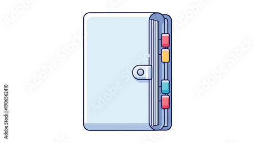 Light blue personal organizer binder with colorful side tabs and a central clasp shown in a clean flat illustration.