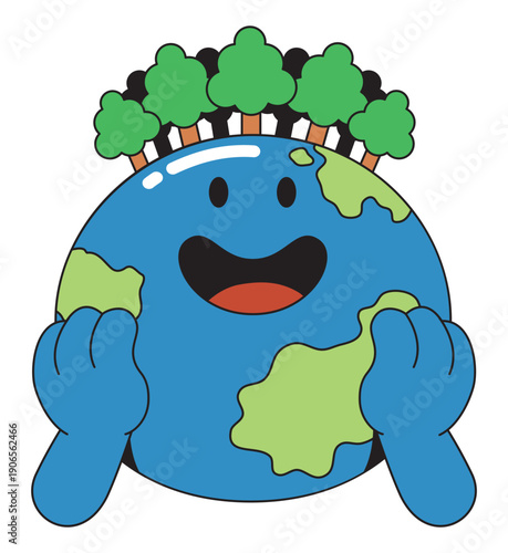 Cute Earth with Trees Environmental Protection Concept Cartoon Vector Illustration