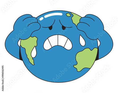Sad Earth Climate Change Environmental Problem Cartoon Vector Illustration