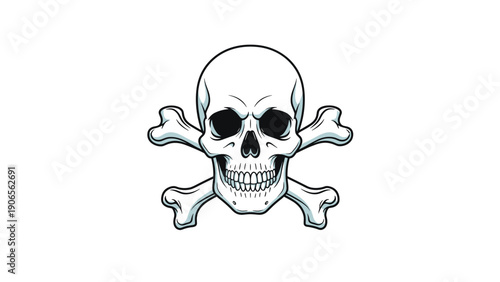 Classic skull and crossbones illustration in black and white with shaded details representing danger or piracy.