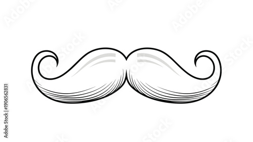 Stylized white mustache with elegant curly ends and fine grey shaded details on a plain white background.