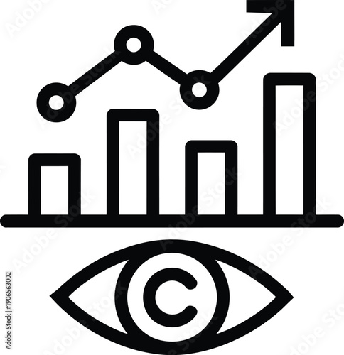 Graph showing upward trend with an eye and copyright symbol high-quality professional detailed modern elegant stylish intellectual property protection analytics icon