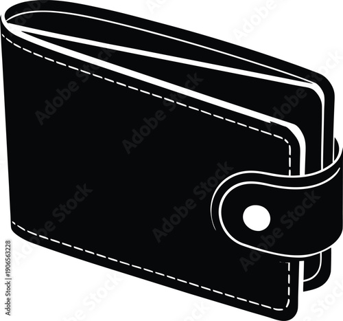 Black silhouette of a folded wallet with white stitching detail