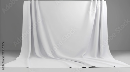 A white curtain hangs from a rod.