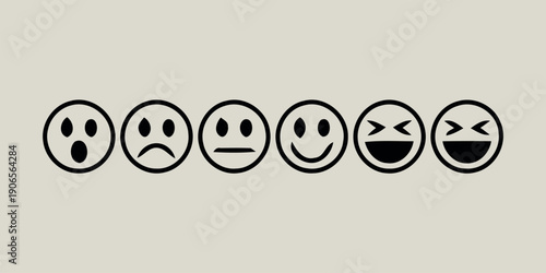 Line of emoticon faces showing different emotions from sad to happy