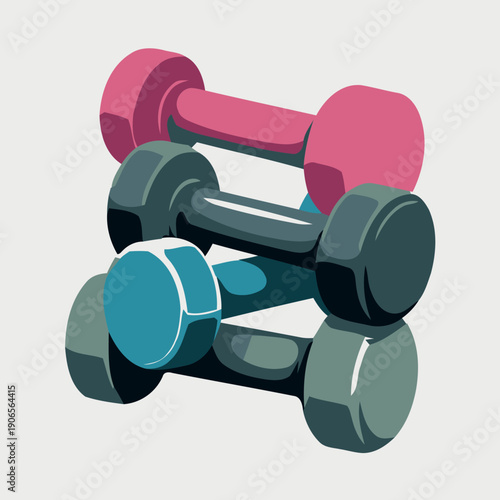 Stack of colorful dumbbells for weightlifting and fitness training