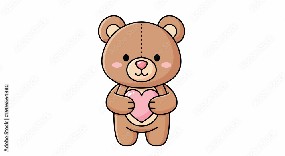Fototapeta premium A cute brown teddy bear holding a pink heart against a clean white background with a sweet and loving mood.