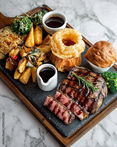 british sunday roast food set isolated on white background restaurant menu style 