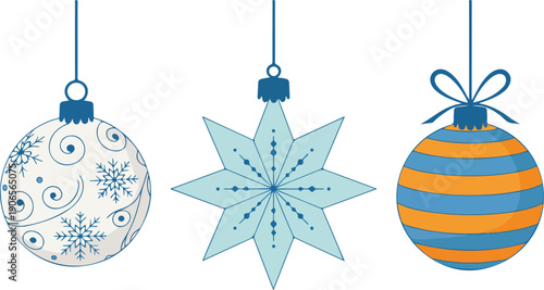 Christmas Ornament Vector Set  Decorative Baubles & Star Tree Topper