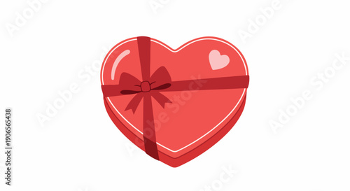 A shiny red heart-shaped gift box with a ribbon tied in a bow on a plain white background.