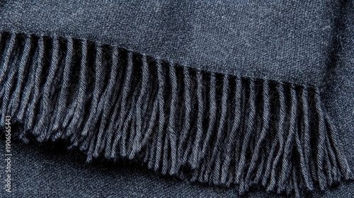 A blue blanket with fringe.