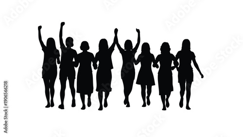 Women silhouette illustration of a group of friends walking together in unity
