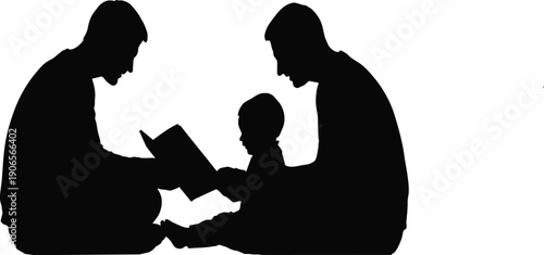 Silhouette of Two Parents Reading a Book to their Young Child Together