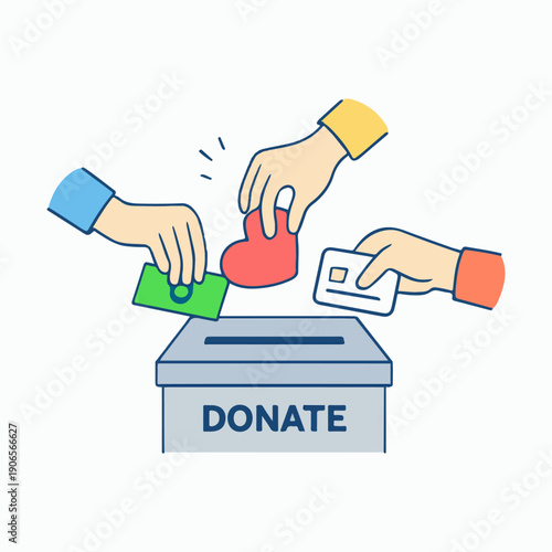 Donation Charity Illustration with Hands Giving Money and Heart Support