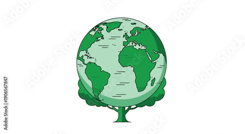 A 3d green earth globe icon featuring a fresh leaf symbol represents a global eco environment concept for a sustainable planet nature map across every continent