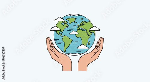 A green eco environment concept featuring a human hand holding the blue planet earth globe to symbolise global nature protection and care for the world