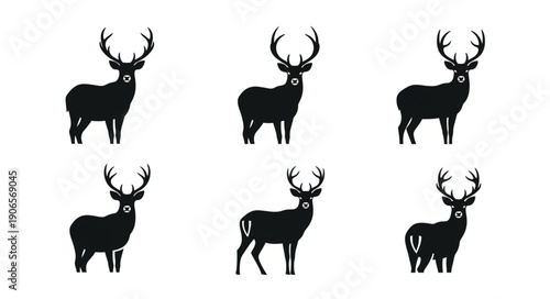 Collection of Six Deer Silhouettes in Different Poses.
