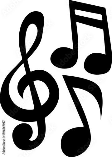 Set of musical notes and treble clef simple black vector illustration for music concepts isolated on white background