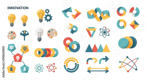 Set of innovation and creativity icons and infographics elements, business strategy and development concepts