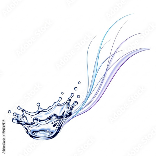 Blue Water Splash with Purple and Blue Streamers Isolated on White Background