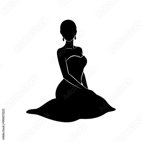 Woman in Elegant Black Evening Gown Silhouette Illustration