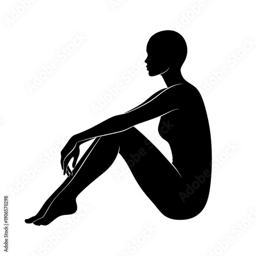 Silhouette of a Person Sitting in Contemplation on White Background