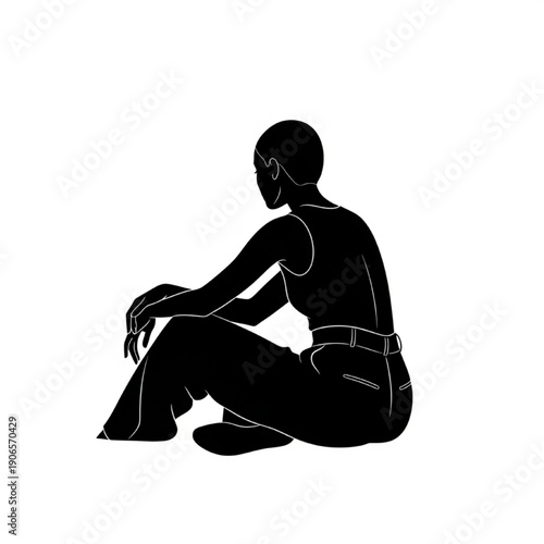 Man Sitting Silhouette Isolated on White Background