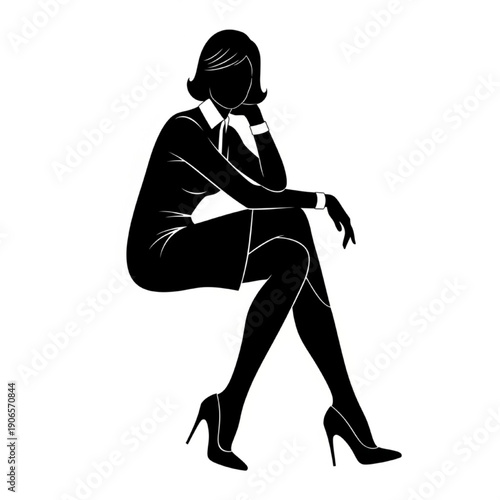 Businesswoman Sitting Pensively in High Heels, Isolated on White Background