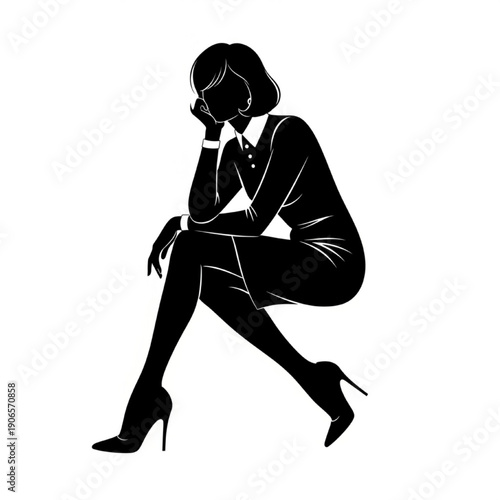 Sad Business Woman Sitting in Despair on White Background