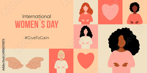 Charity themed International Women s Day banner with helping hands.