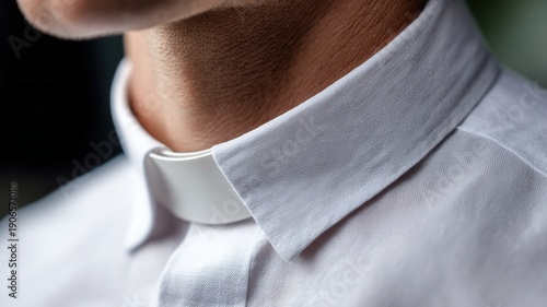 Priest wearing white clerical shirt with roman collar, representing faith, and religious devotion, service