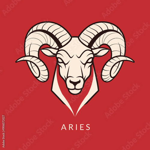 Aries Zodiac Sign Illustration with Goat Head.