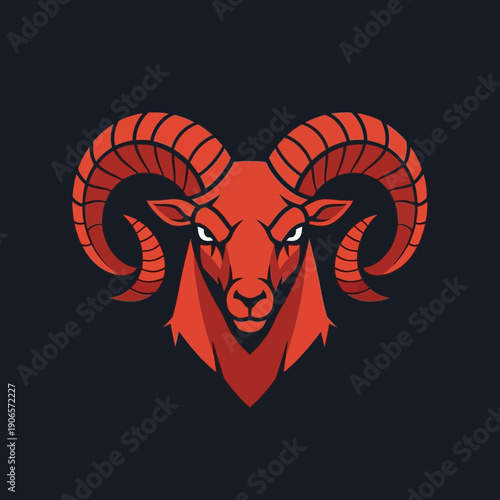 Red Ram Head with Large Horns.