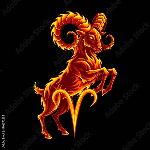 Illustration of a Ram with Curved Horns.