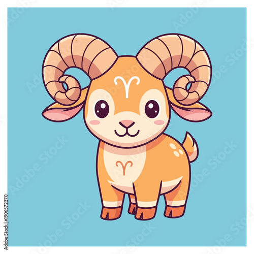 Canvas Print Cartoon Aries Ram Character Illustration.